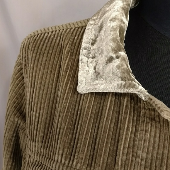 Wide Wale Corduroy Jacket Drab Olive Moss J Jill Velvet Soft Neutral 39" Bust SP - Picture 2 of 8